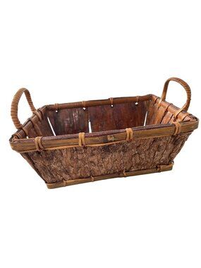Rustic Rectangular Tree Bark Basket With Handles Handmade Retro Home Decoration